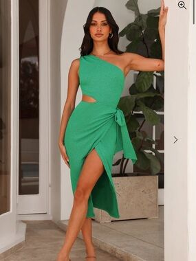 Hello Molly Vibrant Green One-Shoulder Cutout Wrap Dress